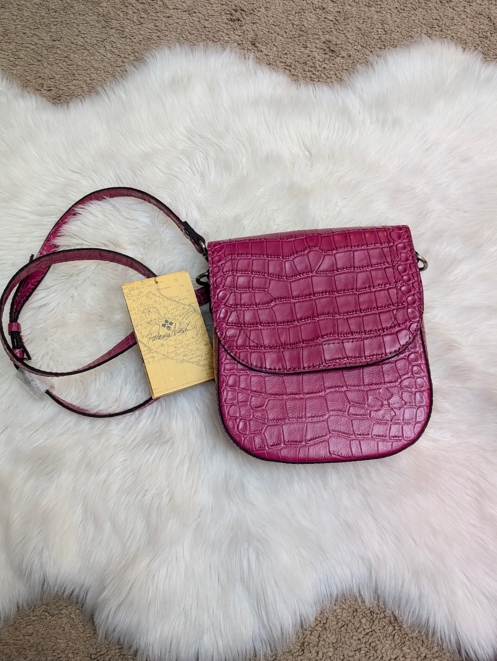 Patricia Nash Distressed Vintage Croc Collection Magenta Crossbody Bag NWT - Picture 2 of 15